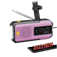 1 x RAW Customer Returns iRonsnow Solar Emergency Radio, Rechargeable 2000mAh Power Bank AM FM WB Crank Radio, Dynamo Hand Crank Portable Radio LED Flashlight for Hiking, Camping Pink  - RRP €21.6