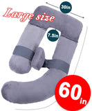 1 x RAW Customer Returns 153 cm Full Body Pillow Nursing Pillow, Pregnancy Pillow, Extra Large U-Shaped Pillow with Removable Side, Separate Support Pillow and Removable Cover Knit Gray Plush Blue  - RRP €49.51