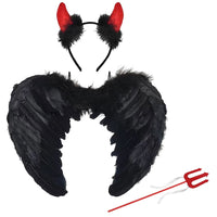 2 x RAW Customer Returns Sunshine smile 45 cm angel wings black with devil horn red, angel wings, feather wings, angel wings costume, angel wings for women and girls, party carnival costumes decoration, costume party fancy dress - RRP €13.6