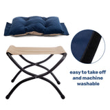 1 x RAW Customer Returns HollyHOME Footstool Footrest Folding Stool, Foldable Stool with Metal Legs, Removable Padded Seat Made of Velvet, Dark Blue 47 x 36 x 36 cm  - RRP €48.28