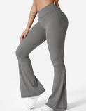 1 x RAW Customer Returns ZAAYO Women s Flare Scrunch Leggings V Cross Waist Bell Bottom Yoga Pants Tummy Control Bootcut Workout Leggings Gray S - RRP €31.25