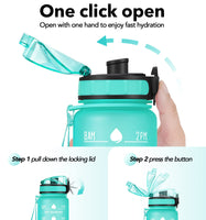 1 x RAW Customer Returns Water Bottle - MEITAGIE 1 L Sports Bottle with Filter and Motivational Time Indicator, Leak Proof, 1 Click Open, BPA Free Water Bottles, for Kids and Adults, for Home and Outdoors - RRP €10.07