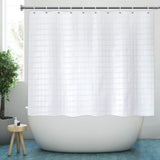 1 x RAW Customer Returns YISURE Shorter Height 150cm Shower Curtain, White Geometric Pattern Short Shower Curtain with Metal Eyelets, Mildew Resistant Waterproof, Width 180 x Height 150cm - RRP €21.17