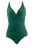 1 x RAW Customer Returns Laorchid one piece swimsuit swimwear v neck women swimsuit tummy control push up swimwear swimsuit high waist swimsuit dark green XL - RRP €39.99