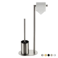 1 x RAW Customer Returns BVL toilet set brushed nickel, stainless steel toilet set with toilet paper holder, toilet paper holder with toilet brush, toilet roll holder standing toilet brush set - RRP €36.99