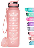 1 x RAW Customer Returns MEITAGIE drinking bottle, sports drinking bottle 1L with time markings and filter, leak-proof BPA-free Tritan water bottle, sports bottle for bicycle, fitness, gym, children, suitable for carbon dioxide, pink - RRP €11.09