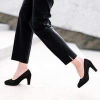 1 x RAW Customer Returns Milisente Pumps Women Elegant Wedding Bridal Shoes Comfort High Heels With 8cm Block Heel Suede Black 38  - RRP €40.33