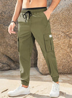 1 x RAW Customer Returns Elegancity Jogging Pants Men Cargo Pants Solid Color Pants Men Causal Sports Pants Elastic Leisure Pants with 6 Pockets Pickle Green, M - RRP €36.99