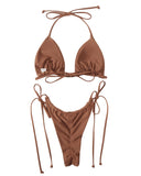 1 x RAW Customer Returns RXRXCOCO Sexy Brazilian Bikini Women Set Triangle String Top Bikini Thong Swimwear Brown Size S - RRP €32.99