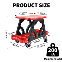 1 x RAW Customer Returns TAZZOR workshop stool with wheels and shelves, rolling workshop seat, load capacity max. 200 kg, mobile assembly stool, assembly stool, car workshop garage workshops home - RRP €50.41