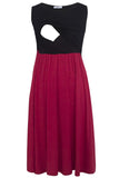 1 x RAW Customer Returns Smallshow Women s Layered Maternity Nursing Dress with Pockets Black-Wine Small - RRP €29.99