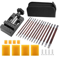 1 x RAW Customer Returns Stone Carving Tools, Stone Carving Set, 18 Pcs Set Stone Carving Tool Sets Manganese Steel Flat Oblique Knife Woodworking Tools with Mini Clamp Bed for Carving Enthusiasts - RRP €30.49