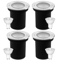 1 x RAW Customer Returns Goodia set of 4 outdoor floor spotlights, pivoting GU10 IP67 recessed floor spotlights for outdoors with LED GU10 3W warm white changeable - round floor lights for outdoors with frosted replacement lenses 230V - RRP €68.89