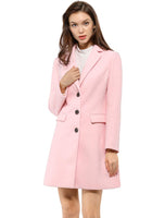 1 x RAW Customer Returns Allegra K Women s Wool Coat Long Sleeve Winter Coat Lapel Button Down Trench Coat Outwear Pink XS - RRP €55.28