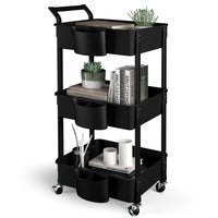 1 x RAW Customer Returns HBTower Serving Trolley Kitchen Trolley 3 Tier Utility Cart Trolley with Wheels and 3 Shelves Multi-Purpose Trolley for Kitchen Makeup Bathroom Office Black - RRP €42.99