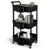 1 x RAW Customer Returns HBTower Serving Cart Kitchen Cart 3 Tiers, Utility Cart Trolley with Wheels and 3 Shelves, Multi-Purpose Cart for Kitchen Makeup Bathroom Office, Black - RRP €42.99