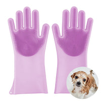 5 x Brand New Comfpet grooming gloves for dogs and cats, cat brush gloves, grooming gloves, brush for cats, hanging design, bathing and massaging for puppies and kittens, 1 pair purple  - RRP €54.95