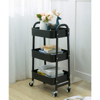 1 x RAW Customer Returns DOEWORKS Storage Cart 3-Tier Metal Utility Cart Rolling Cart Organizer Cart with Wheels for Kitchen Makeup Bathroom Office, Black - RRP €47.26