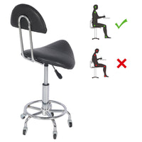 1 x RAW Customer Returns REDCAMP saddle stool with wheels, ergonomic office stool, makeup stool with backrest, 360 rotating stool, height adjustable for massage salon, kitchen, office, spa, pub, sewing, black - RRP €70.58