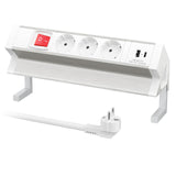 1 x RAW Customer Returns Table socket USB C with switch, 3-way power strip desk aluminum table power strip clampable multiple socket for furniture or work surfaces, 1.8M cable, white - RRP €37.51