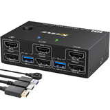 1 x RAW Customer Returns USB 3.0 Displayport HDMI KVM Switch 2 Ports, KVM Switch 2 PCs 2 Monitors 4K 60Hz, Dual Monitor KVM Switch with 4 USB 3.0 Ports for 2 Computers Share Mouse, Keyboard and Monitor - RRP €92.75