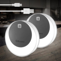 1 x RAW Customer Returns OKeanu LED Night Light with Motion Sensor, USB Rechargeable Night Lamp LED Lights, Auto ON Off with Motion Sensor, Wall or Cabinet Lighting, Sticks Anywhere 2 Pack, White  - RRP €31.25