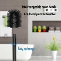 1 x RAW Customer Returns WAVEWO toilet brush silicone toilet brush 2 sets, 3 replacement brush heads, long stainless steel handles, suitable for bathroom, toilet brush diameter 7 cm TPR matte black  - RRP €23.99