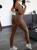 1 x RAW Customer Returns Memoryee Women s Gym Leggings Sport Scrunch Butt High Waist Push Up Boom Booty Workout Seamless Yoga Pants Light Brown L - RRP €25.99