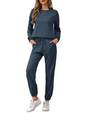 1 x RAW Customer Returns REORIA Women s Tracksuit Long Sleeve Crew Neck Plain Two Piece Outfit Hoodie Jogger Tracksuit Set Sweatshirt Jogging Bottoms Navy XXL - RRP €33.26