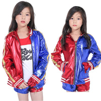 1 x RAW Customer Returns Generico Harley Costume for Girls, Cosplay Complete with Harley, Embroidered Jacket for Girls, T-Shirt, Shorts, Glove Collar, Harley Suicide Costume 140, Child  - RRP €19.2