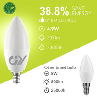 1 x RAW Customer Returns GY E14 LED cold white lamp 4.9W 6500K 807 lumen cold white light source, C37 candle energy saving lamp replaces 60W halogen lamp, non-dimmable LED bulbs, 12 pieces energy efficiency class C  - RRP €26.99