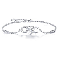 1 x RAW Customer Returns Billie Bijoux 925 Sterling Silver Infinity Bracelet Love Forever Infinity Heart White Gold Plated Diamond Adjustable Bracelet Best Gift for Women Girls - RRP €37.3