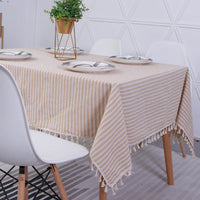 1 x RAW Customer Returns Novetec Tablecloth Rectangular Linen Look Stripes Tassel Tablecloth Wipeable Oil-Resistant Stain-Resistant Tablecloths Easy-Care for Indoor Outdoor Garden Dining Room Party and Celebrations 140x260 - RRP €27.99