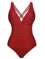 1 x RAW Customer Returns Aottori one-piece swimsuit women s slimming one-piece swimwear swimsuit monokini slimming figure-shaping beachwear with V-neck red M - RRP €28.99