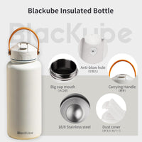 1 x RAW Customer Returns Blackube stainless steel drinking bottle with straw 1000ml thermos flask - BPA-free, leak-proof, large metal drinking bottle for sports, school, fitness, outdoor, camping - white - RRP €27.2