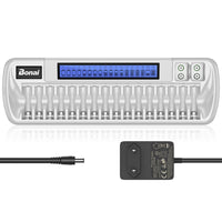 1 x RAW Customer Returns BONAI LCD 18 Slots Universal Battery Charger for AA AAA Ni-MH Ni-CD and 9V Li-Ion Rechargeable Batteries with AC Adapter - RRP €35.99