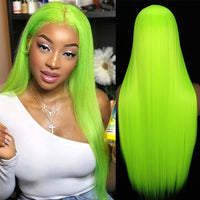 1 x RAW Customer Returns PORSMEER Wig Long Hair Straight for Women Girls Natural Synthetic Hair Wig Party Costume Wig Neon Green - RRP €22.39