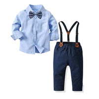 1 x RAW Customer Returns Volunboy Newborn Gentleman Outfits and Coordinates, Bow Shirt and Suspenders Trousers 4 Pieces Blue 4-5 years Size 120  - RRP €31.04