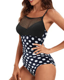 1 x Brand New JFAN Women s One Piece Swimsuit Shapewear One Piece Swimsuit for Women Mesh Chest Adjustable Spaghetti Straps Push Up Swimwear Padded Ruched Monokinis Black Polka Dots M - RRP €49.99