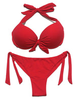 1 x RAW Customer Returns EONAR Women s Swimwear Halterneck Push up Bikini Top with Underwire Low Waist Bikini Bottoms to Tie at the Side Brazil Bikini Briefs, Size 38 70C 75C 80B, Red - RRP €29.18