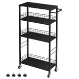 1 x RAW Customer Returns YBING Narrow Storage Cart, Kitchen Cart on Wheels, 4 Tier Mobile Narrow Cart with Wooden and Metal Handle, Extendable Storage Rack, Cart for Kitchen, Living Room, Small Places, - RRP €44.99