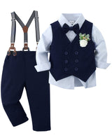 1 x RAW Customer Returns ZOEREA Baby Boys Clothing Set Suit Gentleman Festive Baptism Wedding Long Sleeve Dress Shirt Bowtie Vest Boutonniere Suspenders Blue, 18-24 Months - RRP €41.99