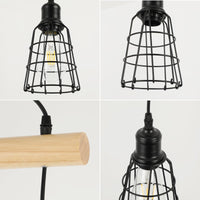 1 x RAW Customer Returns FORCOSO Wooden Pendant Light 4 Bulbs with Black Grid Shade - Modern Hanging Lamp Wood, E27 Vintage Hanging Light Ceiling Light Dining Table Wood for Living Room Bedroom Kitchen - Without Light Bulb - RRP €69.99