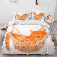 1 x Brand New cute cat duvet cover 3D cat motif 3-piece bed linen set suitable for children s bed linen set 135 x 200 cm with 2 pillowcases 135 x 200 cm, brownish yellow  - RRP €31.25