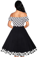 1 x RAW Customer Returns AXOE women s off-shoulder dress 50s cocktail dress with short sleeves knee-length white black polka dots size 40, L - RRP €36.29