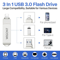 1 x RAW Customer Returns WIGONT 128 GB USB stick for iPhone memory stick, iPhone USB stick for storing more photos and videos, memory stick for iPhone external storage, compatible with iOS, type C, USB port. - RRP €27.68