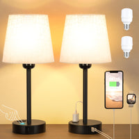 3 x RAW Customer Returns kakanuo Set of 2 Bedside Lamps, 3-Way Dimmable Touch Bedside Table Lamp with USB-A C Ports 2 AC Socket 2 Bulbs, Table Lamp for Bedroom Living Room Office Black  - RRP €68.4