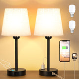 1 x RAW Customer Returns Set of 2 Bedside Lamps, 3-Way Dimmable Touch Bedside Lamp with USB-A C Ports 2 AC Socket, Beige Linen Lampshade 2 Bulbs, Table Lamp for Bedroom Living Room Office - RRP €46.38