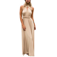 1 x RAW Customer Returns Women s Elegant V-Neck Bridesmaid Dress Infinity Evening Dress Knotted Multiway Backless Halter Cocktail Dress Beige M EU 36-38  - RRP €36.53