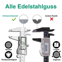 1 x RAW Customer Returns Digital caliper, Orthland caliper IP54 stainless steel micrometer measuring gauge measuring tools 150mm with large LCD display and spare battery, measuring accuracy 0.01 mm for household and industry - RRP €20.16